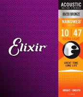 Elixir 11002 Nanoweb 80/20 Bronze Acoustic Extra Light 10/47 (AC NW EL)